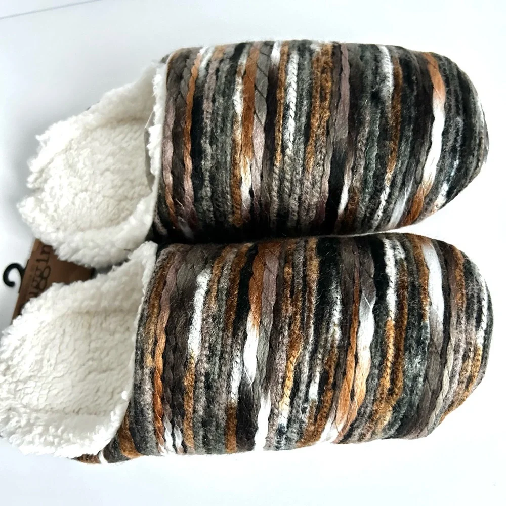 🌸Hand Woven Comfy & Cozy Sherpa Lined Slippers. Brown/Black/Multi. XL 8–… - Picture 3 of 5